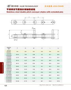 不锈钢双节距加长销轴输送链
